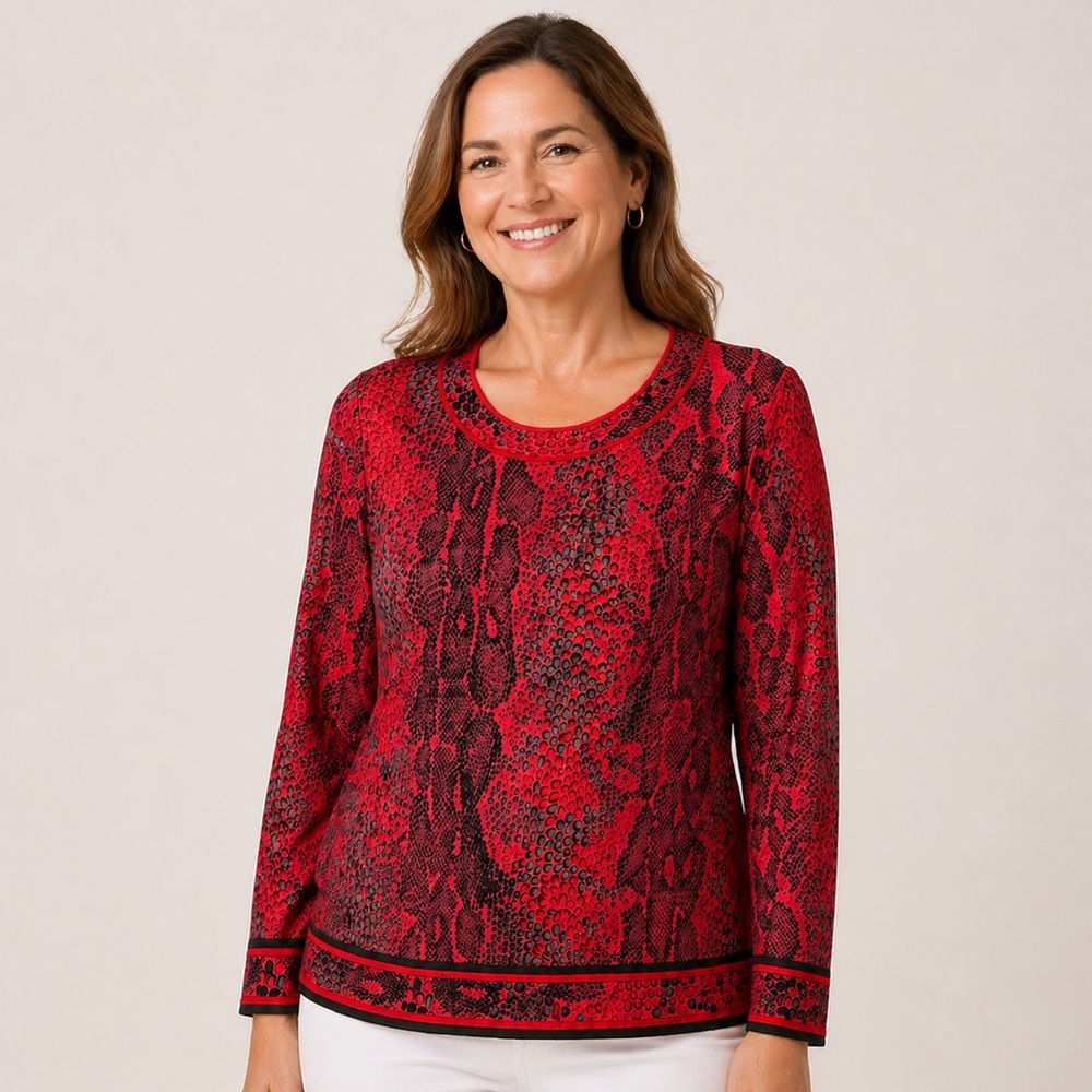 Leonard Paris Women’s Red Snake-Print Long Sleeve Top